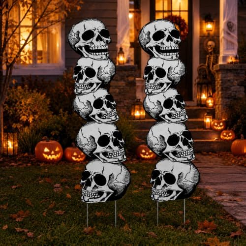 Moxweyeni 2 Pcs Halloween Decorations Outdoor 31.5'' Metal Skull Yard Stake by Moxweyeni
