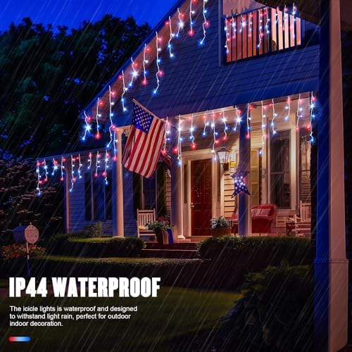 JMEXSUSS Icicle Lights for 4th of July Decor, 400 LED Red White and Blue - Image 7