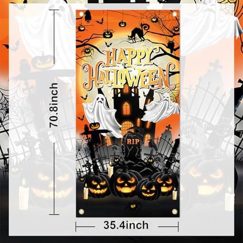 Avezano Halloween Door Cover Orange Cemetery Halloween Door Decorations - Image 5
