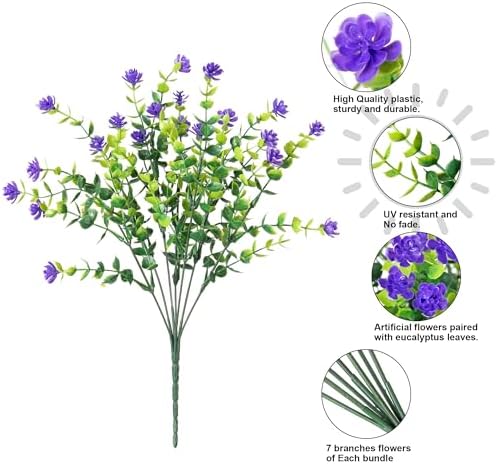 HyeFlora 20 Bundles Artificial Fake Outdoor Plants Flowers for Spring Decoration, UV Resistant Realistic Purple Plastic Flowers Faux Plant Monkey Grass for Planter Home Garden Porch Patio Window Box - Image 4