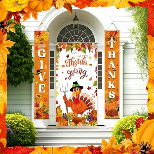Oudain 3 Pack Happy Thanksgiving Banner Door Cover Decorations - Image 5