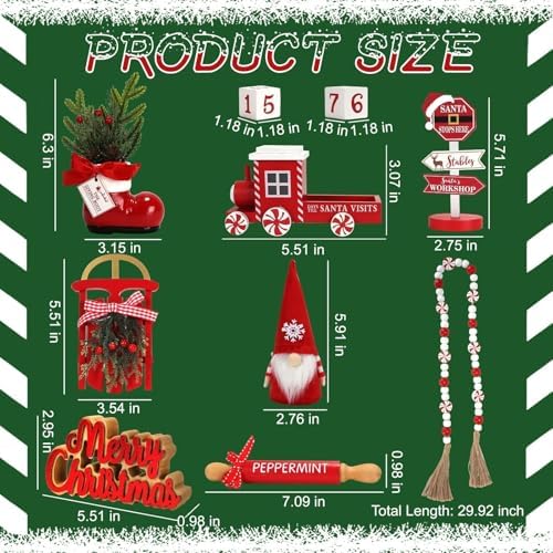 Christmas Decorations for Home Office 8 PCS Tiered Tray Decor Set - Image 4