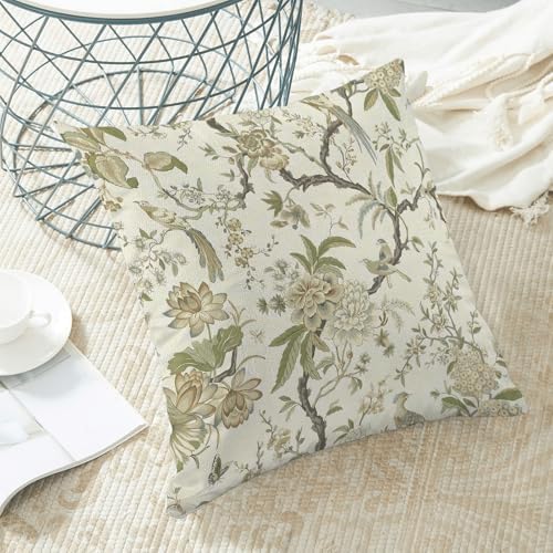 CXMEIFLY Spring Floral Birds Pillow Covers 22 x 22 Inch Set of 2 for Chinoiserie Flowers Decor Throw Pillows Sage Green Plant Outdoor Decorative Cushion Cases for Couch Bed Decorations - Image 4