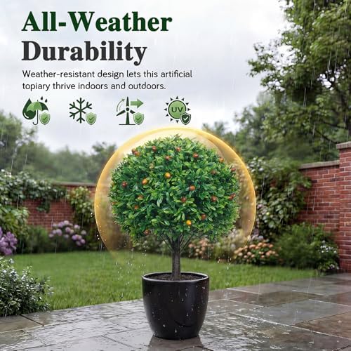 PATIO CHOICE Artificial Topiary Boxwood Ball Trees Set of 2 30" Fake Outdoor Plants Realistic Olive Tree Fake Bushes Lifelike Shrubs Decorations for Outdoor Indoor Front Porch Garden - Image 6