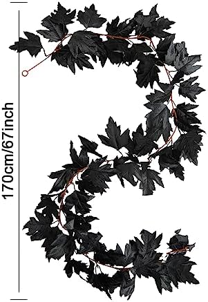 PARTY JOY Black Artificial Maple Leaf Garland - 6PCS 5.6Ft Halloween Decor, Gothic Fall Vines for Front Porch, Thanksgiving Autumn Table Centerpiece & Wall Hanging - Image 2