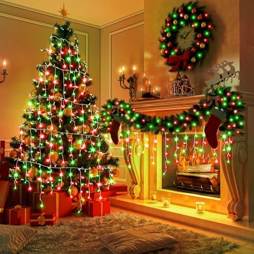 33ft Icicle Lights for Outside, Red and Green Christmas Lights Outdoor Indoor, 400 LED Twinkle String Lights with 75 Drops, Clear Wire Short Curtain Lights for Thanksgiving Room Home Wall Bedroom - Image 3