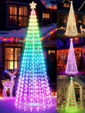 Flacchi Smart Christmas Outdoor Tree Lights - Star Tree Topper with Removable Bracket, App Control, Sync with Music, Waterfall Colored Lighted for Holiday Decorations (7.8FT/Rope Lights) by Flacchi