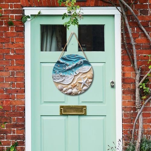 Beach Signs Coastal Coral Wreath for Front Door Hello Summer Door Hanger Nautical Sea Welcome Sign Ocean Starfish Theme Decorations Wooden Plaque for Indoor Wall Hanging Outdoor Outside Porch 12"x12" - Image 6