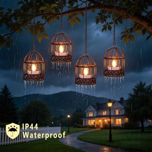 Hanging Solar Lanterns Outdoor Waterproof 4Pack Flickering Flame - Image 4