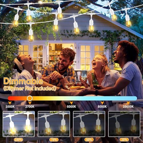 Outdoor String Lights LED White 100FT Patio Lights String with 32 1W Dimmable Shatterproof Bulbs for Wedding Pergola Gazebo Bistro Outdoor - Image 6