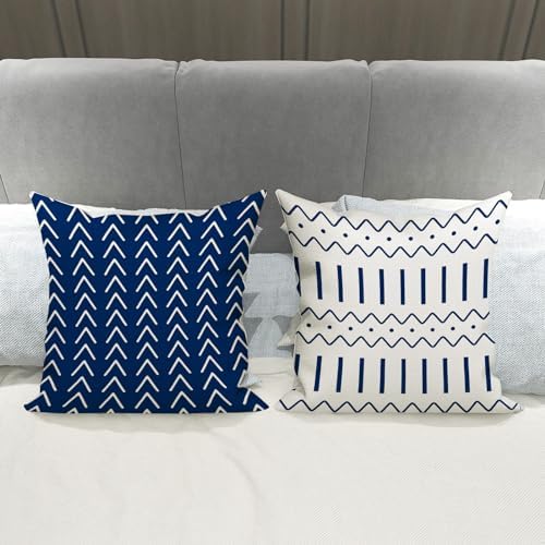 YCOLL Pillow Covers 20x20 Set of 4, Modern Sofa Throw Pillow Cover, Decorative Outdoor Linen Fabric Pillow Case for Chair Sofa Couch Bed Car, Dark Blue - Image 2