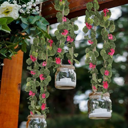 CISDUEO 2 Pcs Spring Summer Flower Garland Geranium Artificial Garland Outdoors Rose Red Geranium Artificial Flowers UV Resistant Hanging Basket Floral Garland for Porch Farmhouse Centerpiece Decor - Image 4