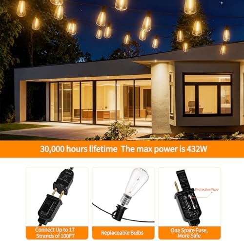 100FT ST38 Outdoor String Lights with 50 1W Plastic Shatterproof Bulbs - Image 5