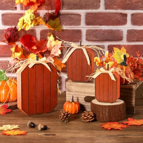 3 Pcs Fall Pumpkin Decor Wooden Signs Orange Pumpkin Block Sign - Image 5