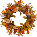 Artificial 20 inch Fall Wreath Autumn Magnolia Wreath with Wooden Magnolia Leaves,Multicolored Berry for Front Door Indoor Outdoor Farmhouse Wall Holiday Decor by WreathDream