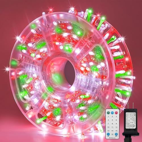 LAMPHOME Red Green White Christmas Lights Decoration, 500Lights 165ft Mini Bulb String Lights Plug in for Indoor Outdoor Christmas Tree Garden Patio Wedding Decor by ULL