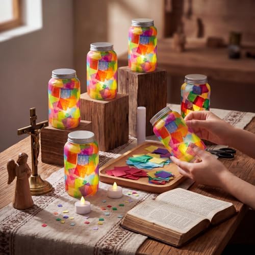 Qinyoung 12 Pcs Coloring Rainbow Mason Jars Crafts DIY Suncatchers - Image 3
