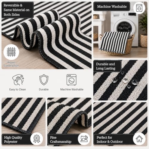 Moucuny Halloween Black and White Vertical Stripe Outdoor Rug 3' X 5' - Image 4