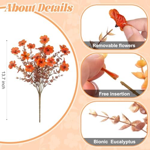 Ammyoo Fall Mums Artificial Flowers for Outdoors Potted, 12 Bundles Fake Fall Daisy Flower with Realistic Eucalyptus Leaves, Fake Plants for Greenery Boxwood Porch Patio Garden Pot Courtyard Lawn - Image 4