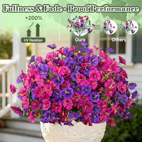Artificial Faux Flowers for Outdoor, 12 Bundles UV Resistant Silk Morning Glory Flowers for Planter, Realistic Fake Flower Plants for Home Outside Porch Garden Spring Summer Decoration - Image 4