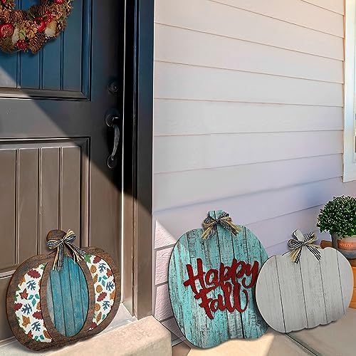 Kigley Set of 4 Fall Porch Decorations Outdoor Wood Pumpkin Fall Front Porch Decor Thanksgiving Autumn Yard Decor Welcome Sign for Decorating Outside Front Door Patio(Classic Style) - Image 6