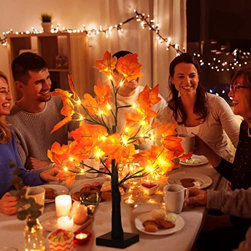 4Pcs 2FT Lighted Maple Tree 96LED Artificial Fall Tree Decor for Thanksgiving Harvest Home Decoration - Image 4