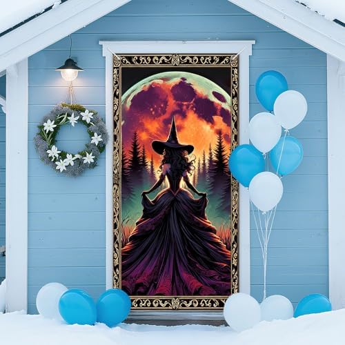 IVN Halloween Moonlit Witch Door Cover Decorations 35x71 Inch by IVN