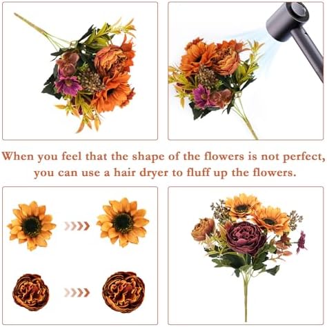 GTIDEA 4 Bundles Fall Artificial Flowers Bouquet, Fake Sunflowers Flowers - Image 3