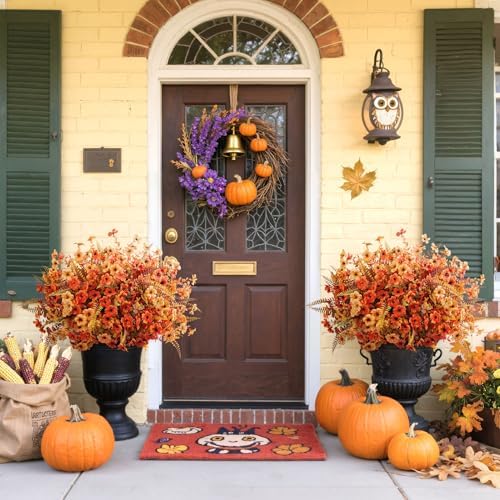 20 Pcs Artificial Fall Flowers for Outdoors Fake Mums, Mixed Orange - Image 5