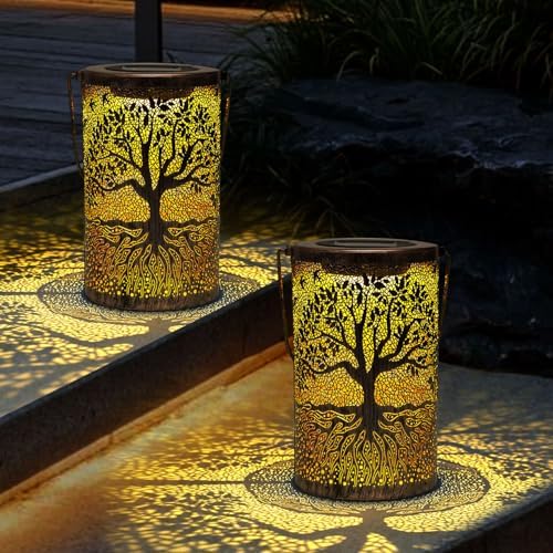 Solar Lantern Outdoor, Tree of Life Metal Hanging Light Waterproof - Image 6