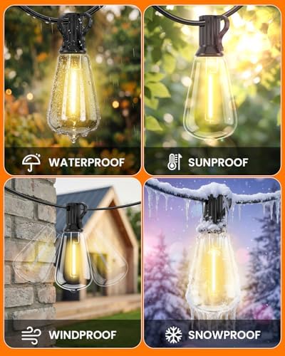 VOLIVO 100FT Outdoor String Lights for Patio, Waterproof Hanging Lights - Image 3