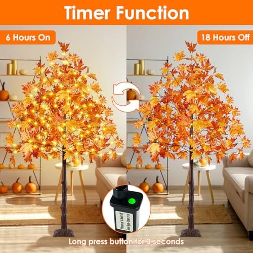 6FT Lighted Maple Tree 150 LED Artificial Fall Tree for Home Decorations - Image 4