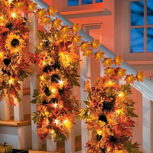 GOOTHY Fall Decor Orange Maple Leaf String Lights Plug in, 13.6Ft LED Outdoor Thanksgiving Decorations Lights with 35 Maple Leaves Light, Hanging Halloween Leaves Light for Outdoor Fall Party Window - Image 4