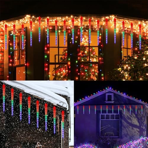 WATERGLIDE 16 Icicles Meteor Shower Lights, 12" Outdoor Christmas Icicle 384 SMD LED Crystal Ice Falling, Connectable Raindrop, Xmas Winter Party Tree Holiday Decor, Multicolor - Image 5