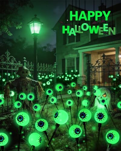 Solar Halloween Decorations Outdoor 2 Pack 12 LED Green Solar Eyeball Light - Image 6