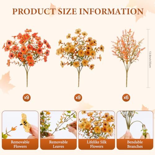 SHareconn 24Pcs Artificial Fall Flowers UV Resistant Fake Mums for Outdoors - Image 2