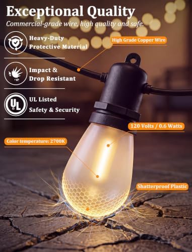 S14 Outdoor String Lights 30FT, 11 Frosted LED Bulbs, Black Wire - Image 6