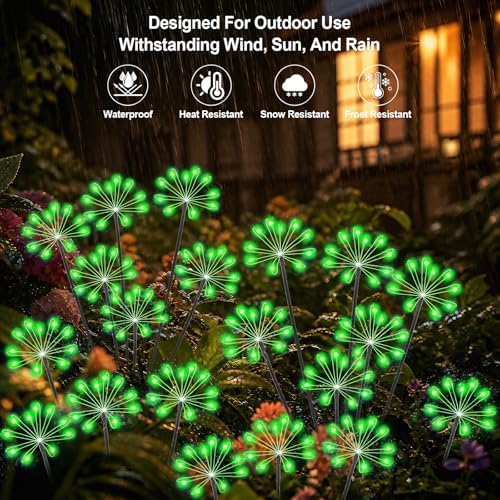 Solar Garden Lights Outdoor, Upgraded Solar Swaying Starburst Light Waterproof with 2 Modes, Solar Fairy Firework Lights for Yard Patio Pathway Flowerbed Balcony Garden Decoration (Green, 2 Pack) - Image 4