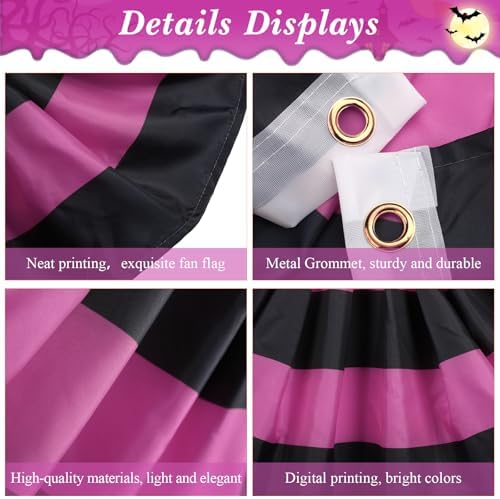 Newwiee 4 Pcs Halloween Bunting Pleated Flag Banner 3 Grommets,Black Pink - Image 3