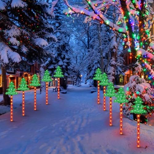 LAMPHOME Christmas Pathway Lights Outdoor, 3PCS Christmas Tree Christmas Decorations Outdoor Yard, Pathway Marker Stake Lights for Patio Ground Path Sidewalk Walkway Driveway - Image 5