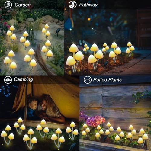 Solar Mushroom Lights for Outside, 6Pack 18 LED Mushrooms with 8 Lighting Modes, Unique Mushroom Garden Decor Gifts, Cute Mushroom Solar Lights Outdoor Garden for Path,Landscape,Yard,Patio,Lawn Decor - Image 4