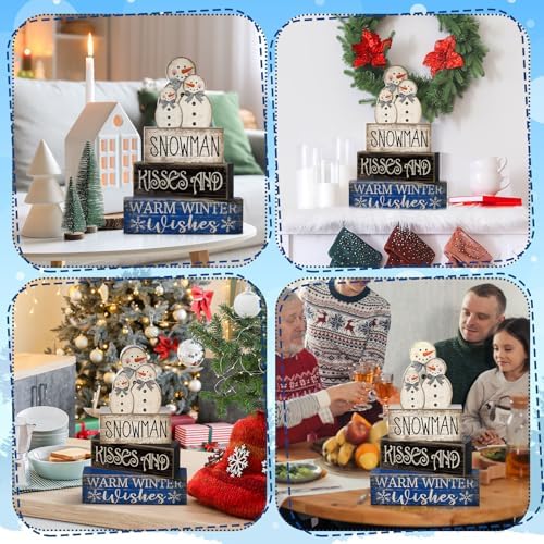 Lineshading 4 Pcs Wooden Snowman Tiered Tray Decor Winter Signs Home - Image 4
