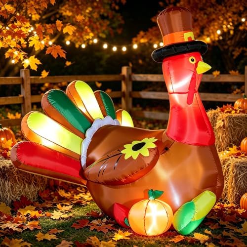 Domkom 5FT Thanksgiving Inflatable Turkey with Pumpkin & Corn Yard Decor - Image 4