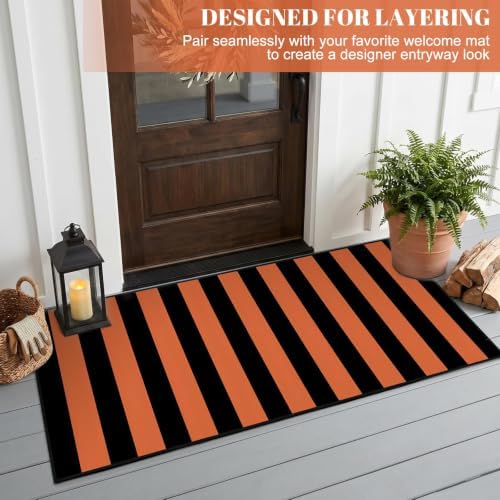 Orange Black Halloween Rug 2 x 4.3 Ft, Striped Front Door Mat - Image 4