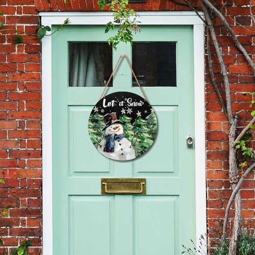 Winter Snowman Sign for Front Door Decor Christmas Snowman Wood Door Hanger for Outdoor Outside Porch Welcome Pine Trees Snowflake Wooden Wreath Winter Xmas Wall Hanging Decoration for Home 12"x12" - Image 6