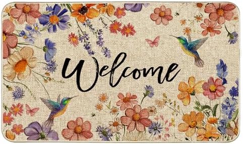 Wildflower Welcome Doormat 17"x29", Flower Spring Door Mat Indoor Entrance, Indoor Front Door mat, Non Slip Outdoor Entrance Mats, Low Profile Design Patio Porch Entryway Mats by Unknown
