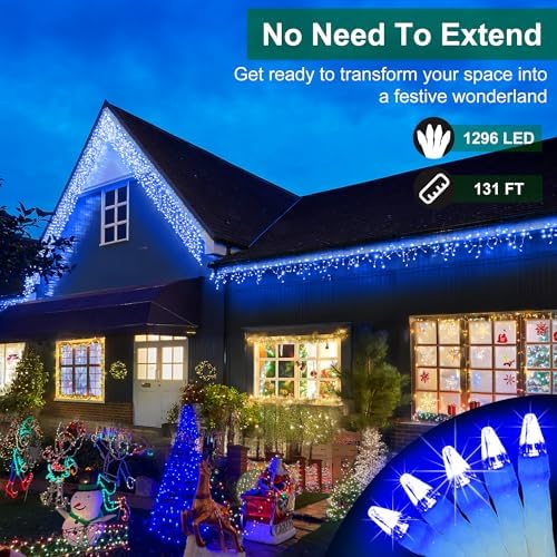 1296 LED 131FT Christmas Icicle Lights, 288 Drops, Twinkle Lights, 8 Modes - Image 2