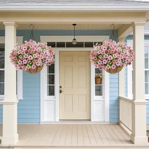 Artificial Hanging Flower Plants with Pot Planter, 12 Bundles Fake Flowers Uv Resistant Artificial Outdoor Flowers for Spring Summer Yard Porch Patio Garden and Home Decoration - Pink - Image 5