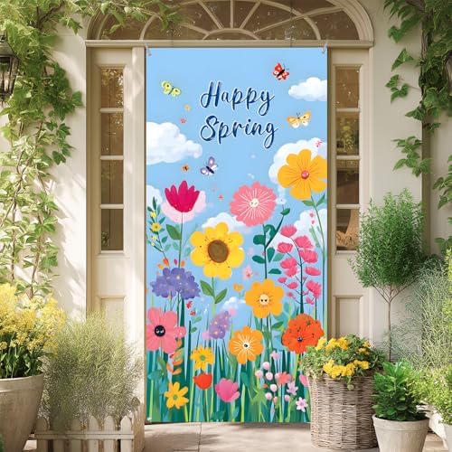 Front Door Covers Decorative, Spring Flower Design Door Curtain 70.8 x 35.4 Inch for Porch Outdoor Indoor Home Decor (Colorful-227) - Image 7