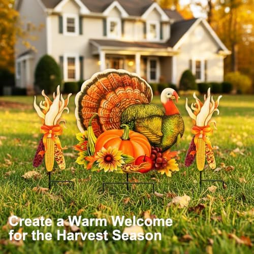 Thanksgiving Turkey Garden Stake, 3-in-1 Fall Pumpkin Yard Decor - Image 2